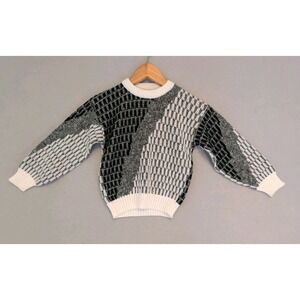 Vtg 80's Kid's Ski Jumper Sweater Barrel Small 8 Black White Geometric Retro